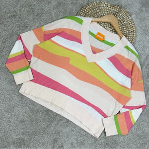 WISPR by Brodie Bright Multicolor Oversized V-Neck Sweater Silk Blend Artsy XS